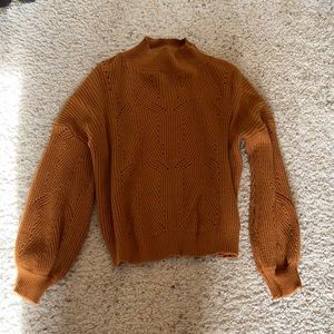 Beige/Orange Bubble Sleeve Turtleneck Sweater